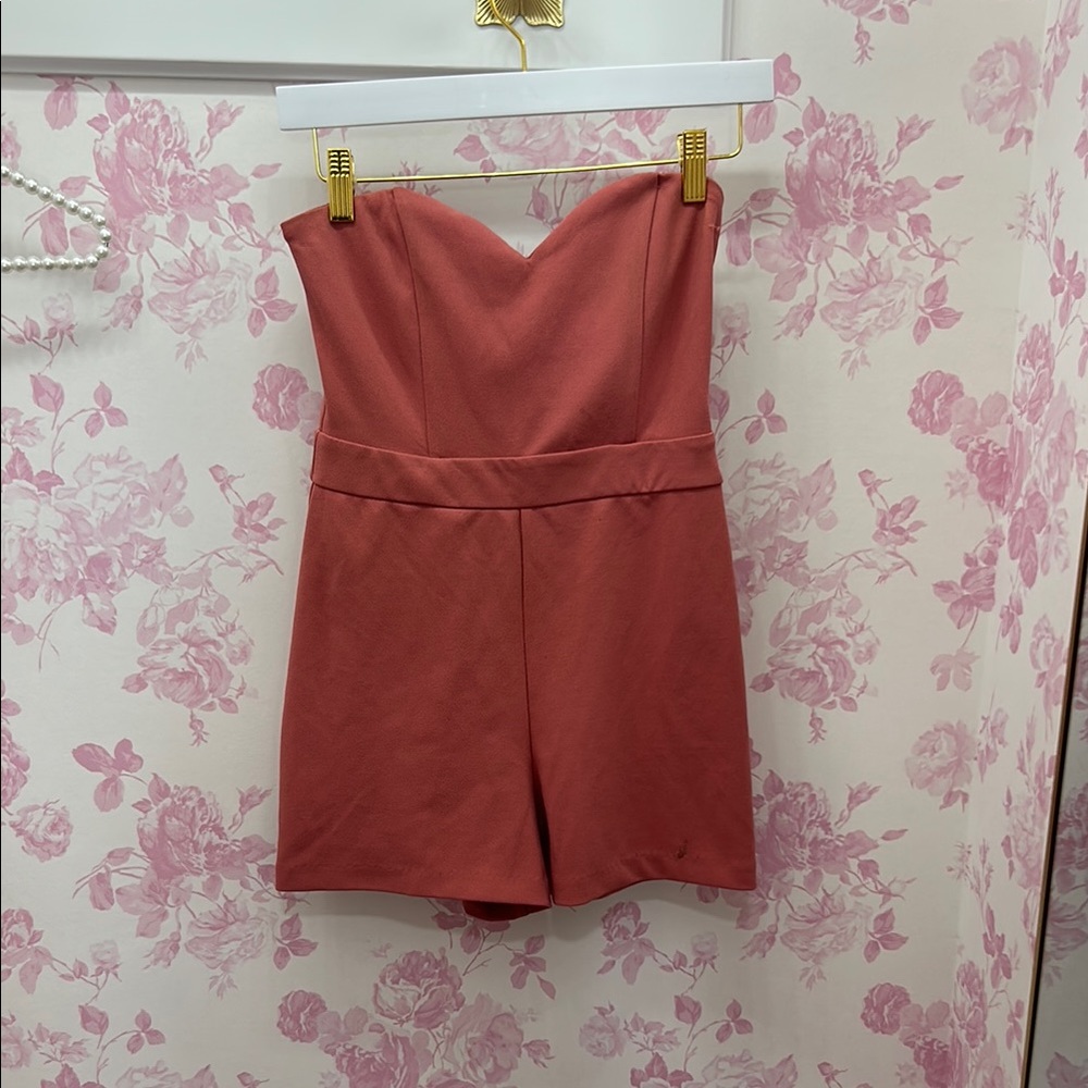 Chic Orange Strapless Sweetheart Romper